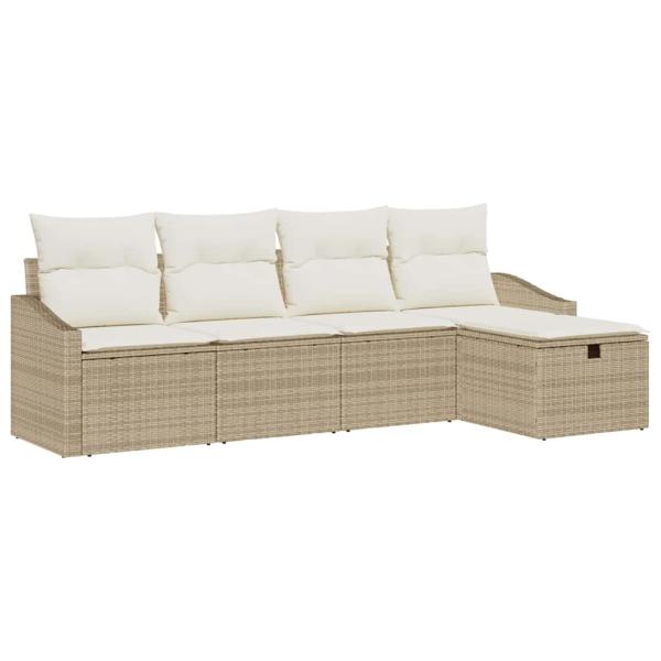 5-teiliges Garten Sofaset mit Kissen Beige Poly Rattan