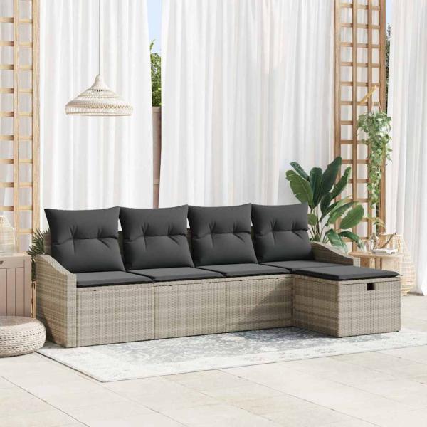 ARDEBO.de - 5-teiliges Garten-Sofa-Set mit Kissen in Hellgrau aus Poly-Rattan