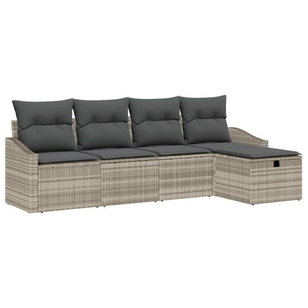5-teiliges Garten-Sofa-Set mit Kissen in Hellgrau aus Poly-Rattan
