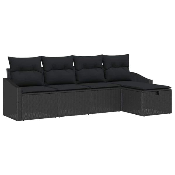 5-teiliges Garten Sofa Set mit Kissen Schwarz Poly Rattan