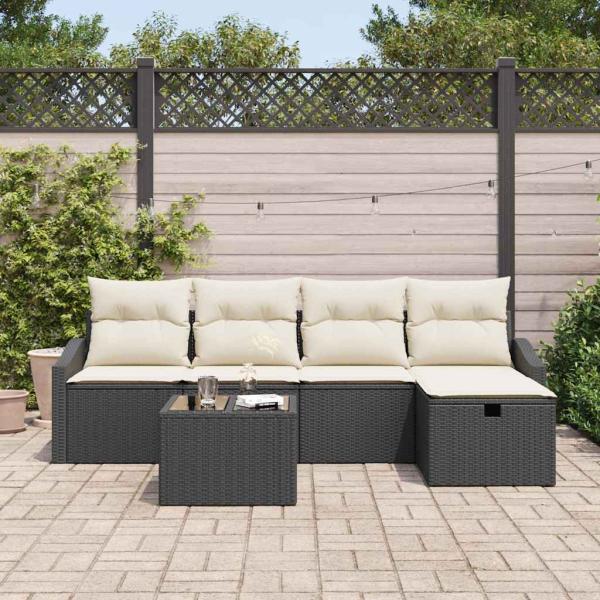 6-teiliges Garten-Sofa-Set mit Kissen Schwarz Poly-Rattan