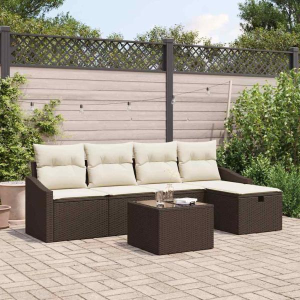 ARDEBO.de - 6-teiliges Garten-Sofa-Set mit Kissen Braun Poly-Rattan