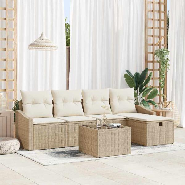 ARDEBO.de - 6-teiliges Garten-Sofa-Set mit Kissen Beige Poly-Rattan