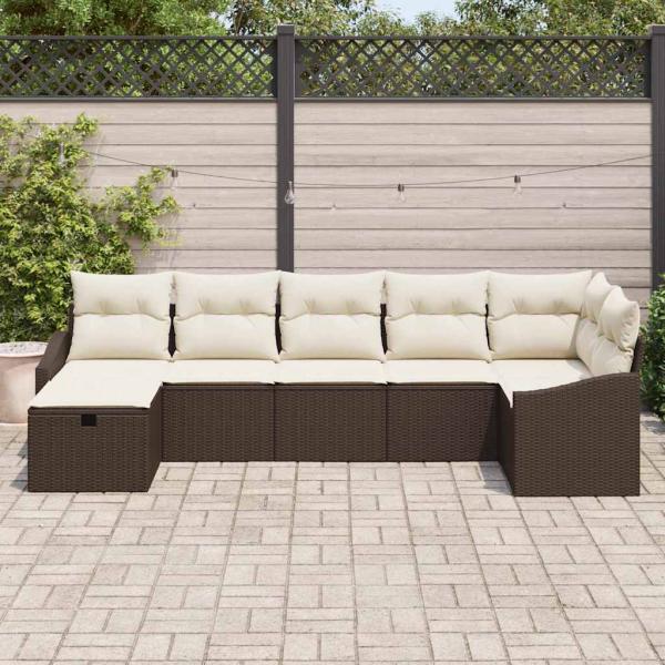 ARDEBO.de - 7-teiliges Garten-Sofa-Set mit Kissen in Braun aus Poly-Rattan