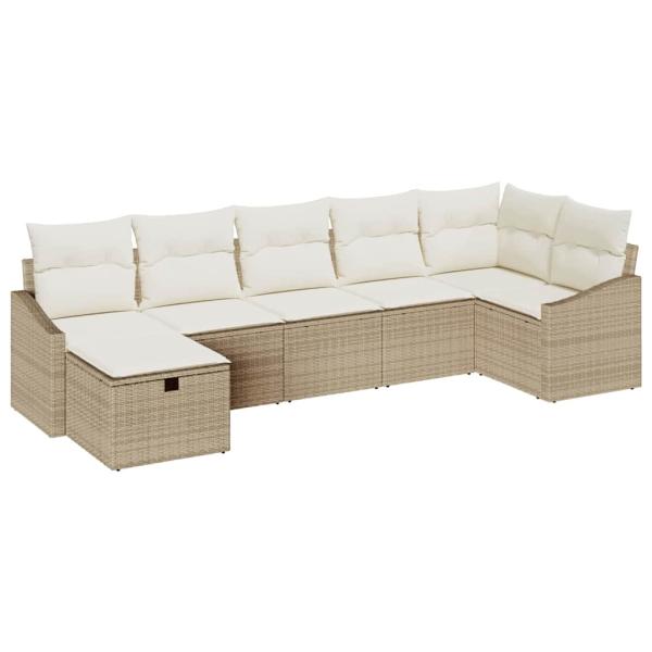 7-teiliges Garten Sofa Set mit Kissen Beige Poly Rattan