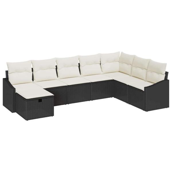 8-teiliges Garten-Sofa-Set mit Kissen in Schwarz aus Poly-Rattan