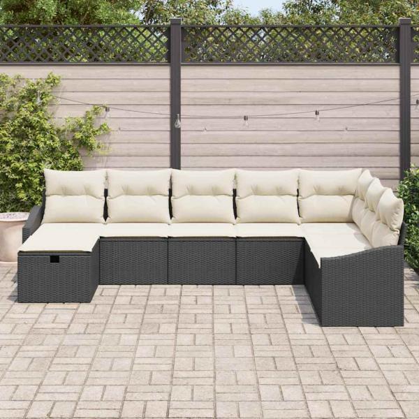 8-teiliges Garten-Sofa-Set mit Kissen in Schwarz aus Poly-Rattan