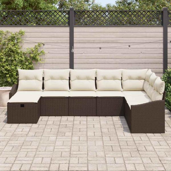 8-teiliges Garten-Sofa-Set mit Kissen Braunes Poly-Rattan