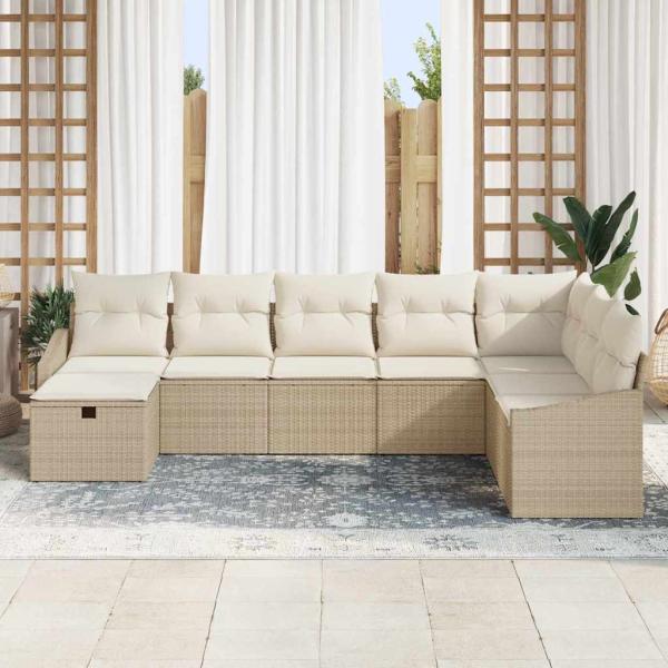 ARDEBO.de - 8-teiliges Garten Sofa Set mit Kissen Beige Poly Rattan