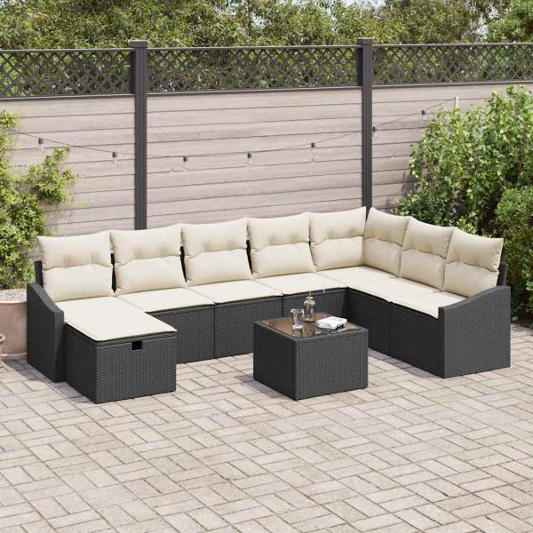 ARDEBO.de - 9-teiliges Garten Sofa Set mit Kissen Schwarz Poly Rattan