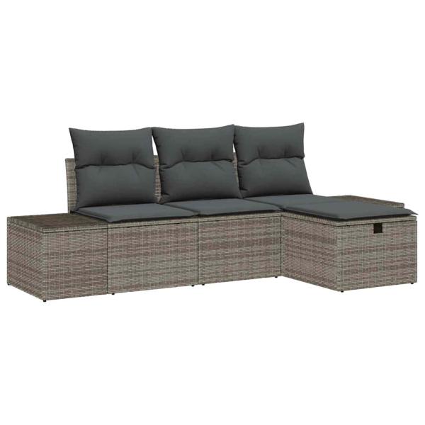 4-teiliges Garten-Sofa-Set mit Kissen Grau Poly-Rattan