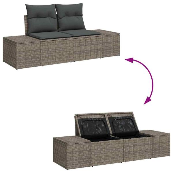 4-teiliges Garten-Sofa-Set mit Kissen Grau Poly-Rattan