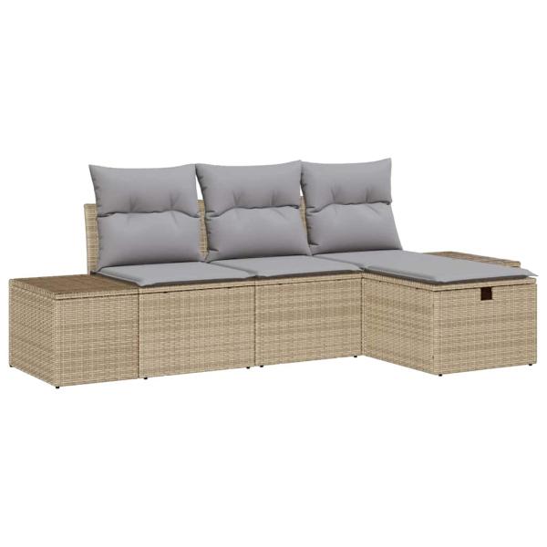 4-teiliges Garten-Sofa-Set mit Kissen Beiger Poly-Rattan