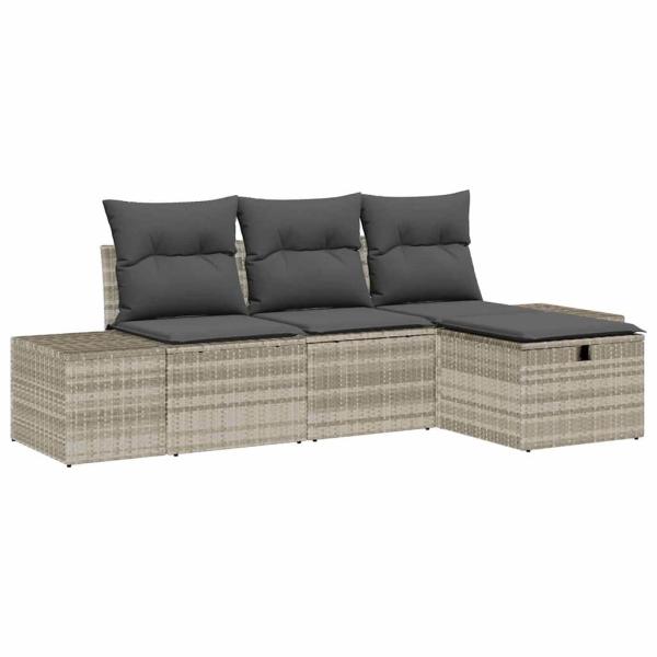 4-teiliges Garten Sofa Set mit Kissen hellgraues Poly Rattan