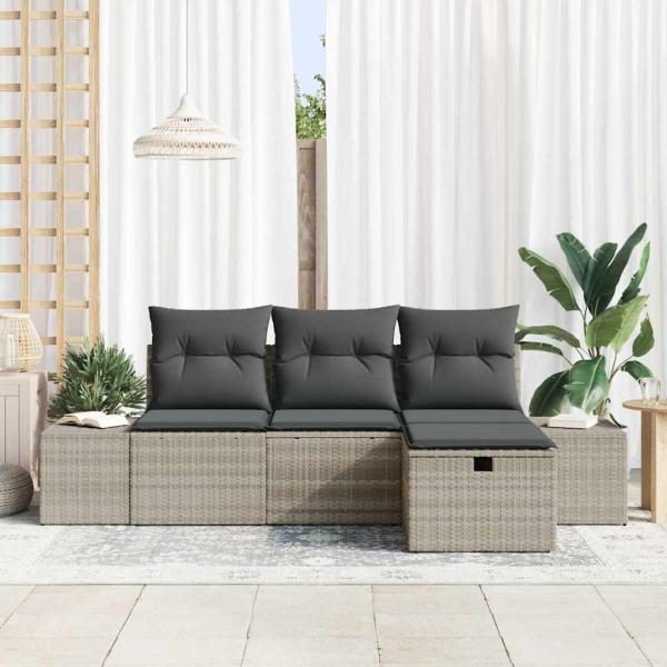 4-teiliges Garten Sofa Set mit Kissen hellgraues Poly Rattan