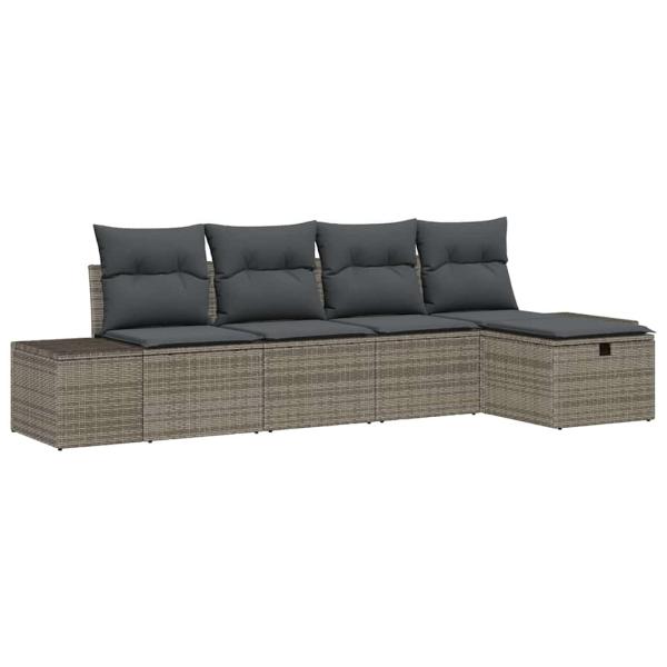 ARDEBO.de - 5-teiliges Garten-Sofa-Set mit Kissen Grau Poly-Rattan