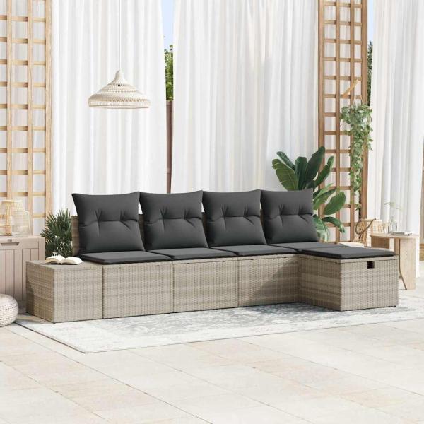 ARDEBO.de - 5-teiliges Garten-Sofaset mit Kissen in Hellgrau Poly-Rattan