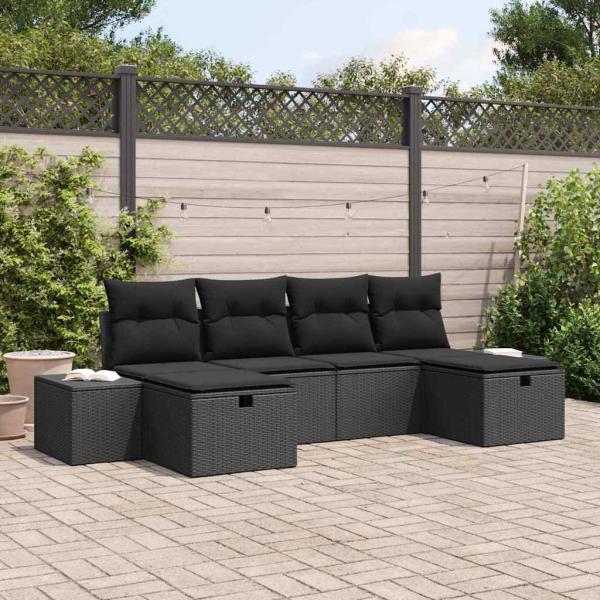 ARDEBO.de - 6-teiliges Garten Sofa Set mit Kissen Schwarz Poly Rattan