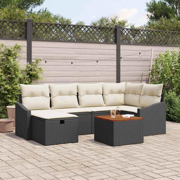 ARDEBO.de - 7-teiliges Garten Sofa Set mit Kissen Schwarz Poly-Rattan