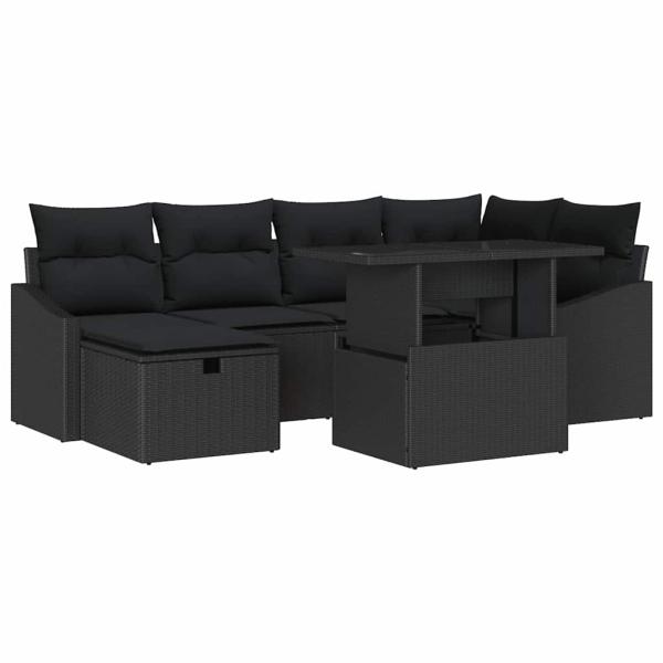 ARDEBO.de - 7-teiliges Garten-Sofa-Set mit Kissen Schwarz Poly-Rattan