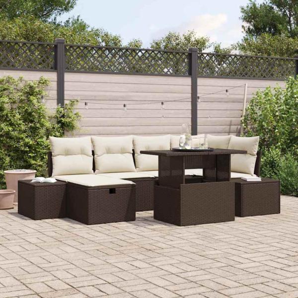 ARDEBO.de - 7-teiliges Garten Sofaset mit Kissen Braun Poly Rattan