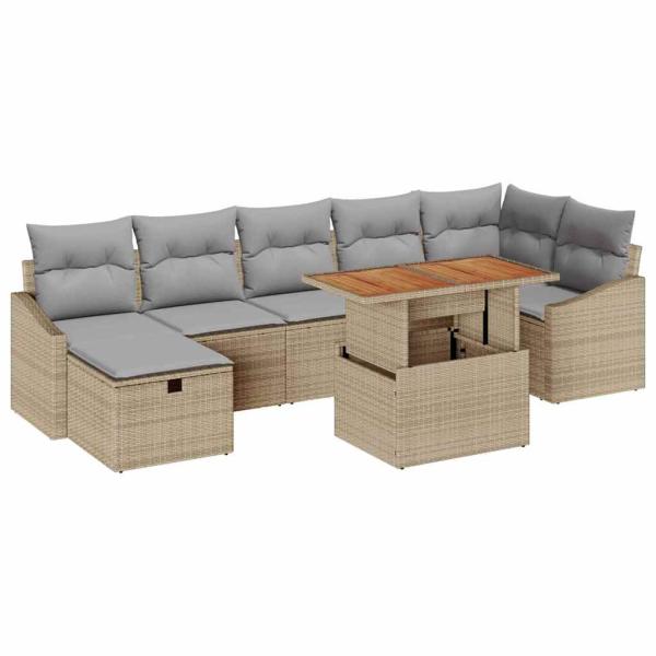 8-teiliges Garten-Sofa-Set mit Kissen Beige Poly Rattan