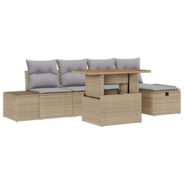 6-teiliges Garten Sofa Set mit Kissen Beige Rattan