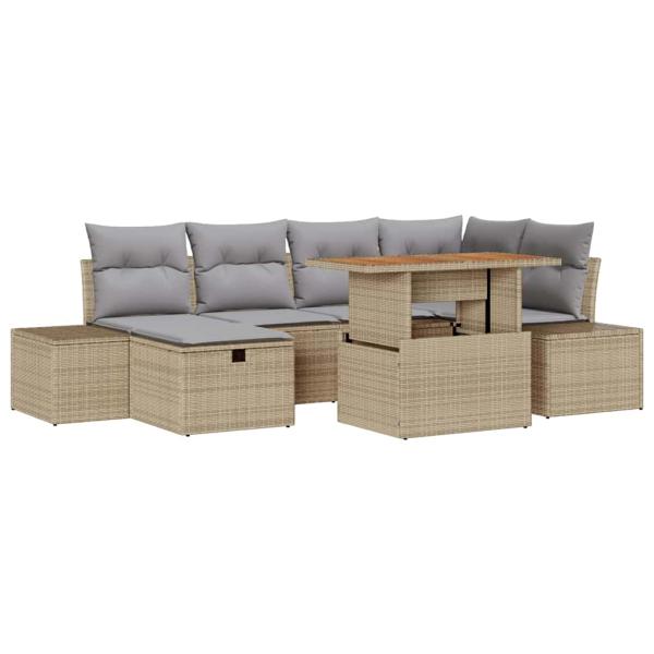 7-teiliges Garten Essgruppe mit Kissen Beige Poly Rattan Akazie