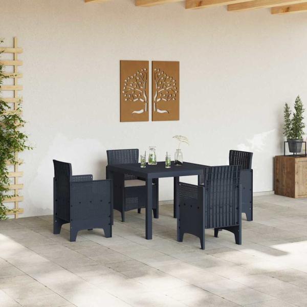 5-teiliges Garten Essgruppe mit Kissen Anthrazit Poly Rattan