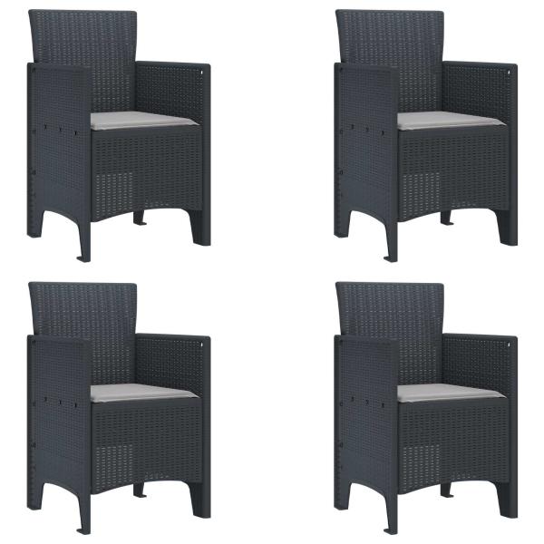 5-teiliges Garten Essset mit Kissen Anthrazit Poly Rattan