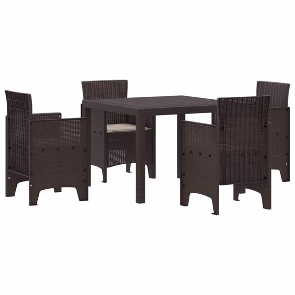 5-teiliges Garten-Dining-Set mit Kissen in Braun aus Poly-Rattan