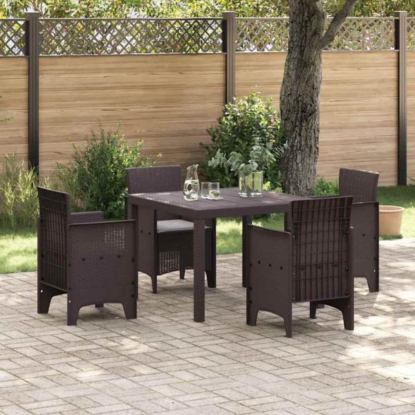 ARDEBO.de - 5-teiliges Garten-Dining-Set mit Kissen Braun Poly Rattan