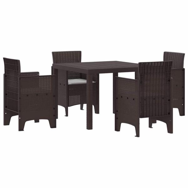 5-teiliges Garten-Dining-Set mit Kissen Braun Poly Rattan