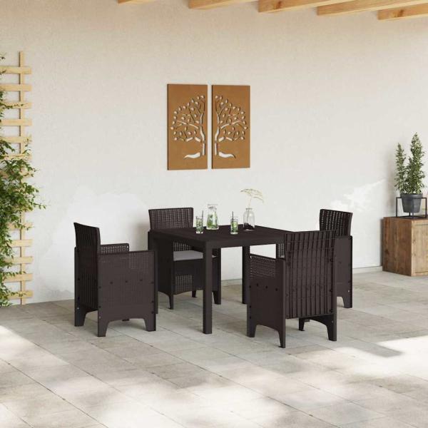 5-teiliges Garten-Dining-Set mit Kissen Braun Poly Rattan