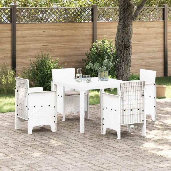 ARDEBO.de - 5-teiliges Garten Essset mit Kissen Weiß Poly Rattan