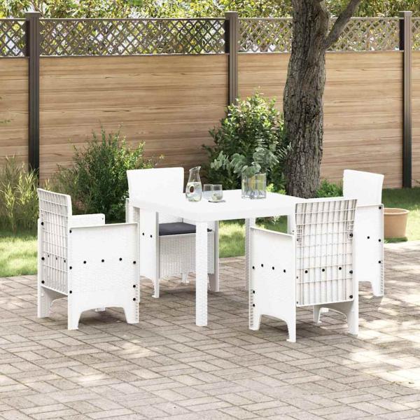 ARDEBO.de - 5-teiliges Garten-Essgruppen-Set mit Kissen Weiß Poly-Rattan