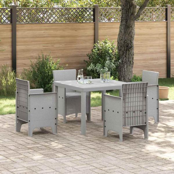 ARDEBO.de - 5-teiliges Garten Essgruppe mit Kissen Hellgrau Poly Rattan