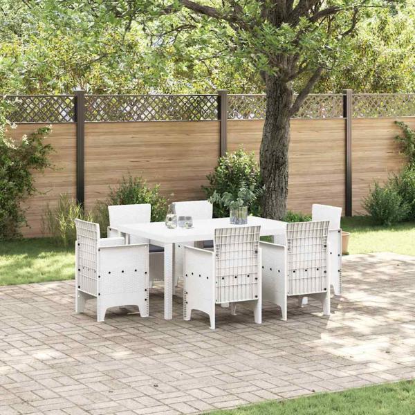 ARDEBO.de - 7-Teilige Garten Essgruppe mit Kissen Weiß Poly-Rattan
