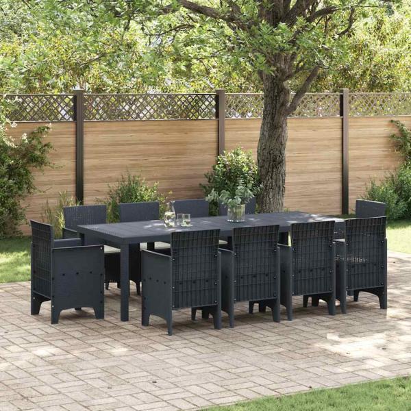 ARDEBO.de - 11-teiliges Garten Essset mit Kissen Anthrazit Poly-Rattan