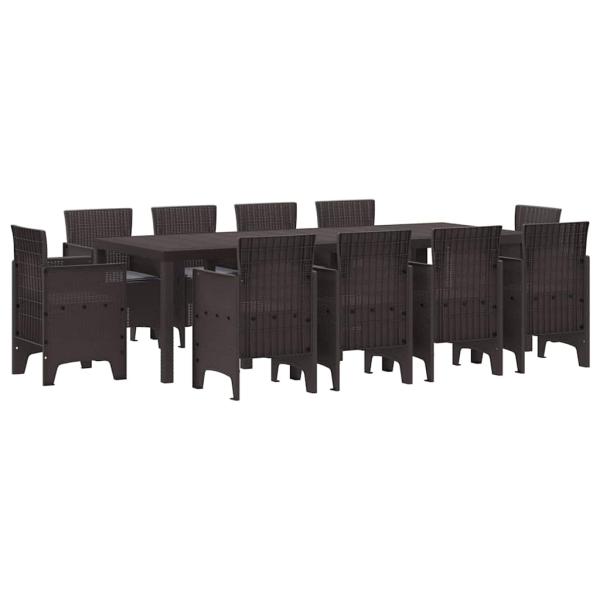 11-teiliges Garten Essgruppe mit Kissen Braun Poly Rattan