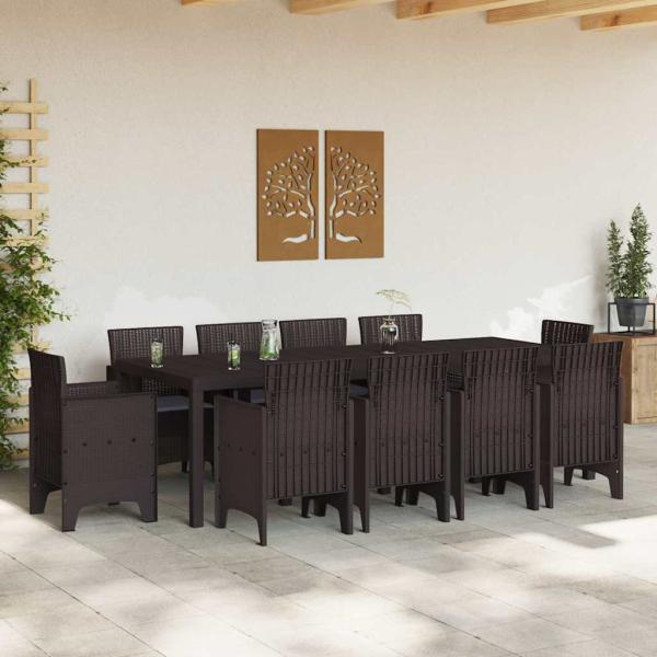 11-teiliges Garten Essgruppe mit Kissen Braun Poly Rattan