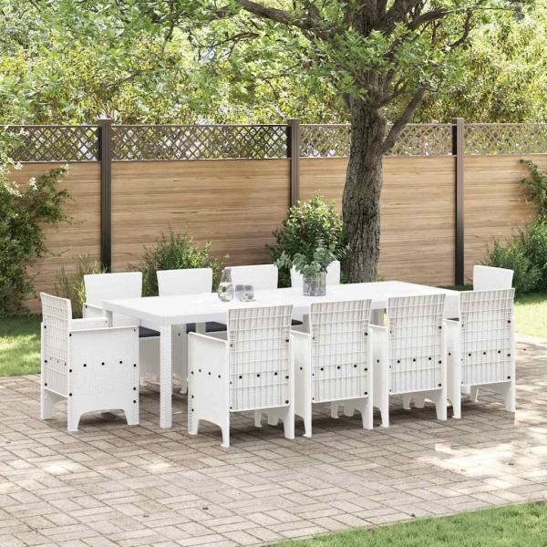 ARDEBO.de - 11-teiliges Garten Essgruppe mit Kissen Weiß Poly-Rattan