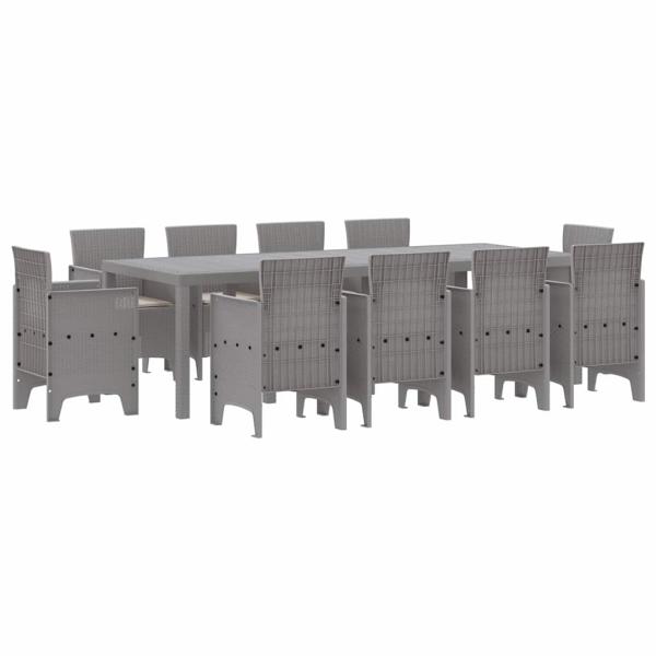 11-teilige Garten-Essgruppe mit Kissen hellgrau Poly-Rattan