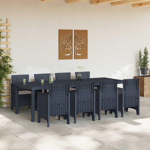9-teiliges Garten-Ess-Set mit Kissen Anthrazit Poly-Rattan