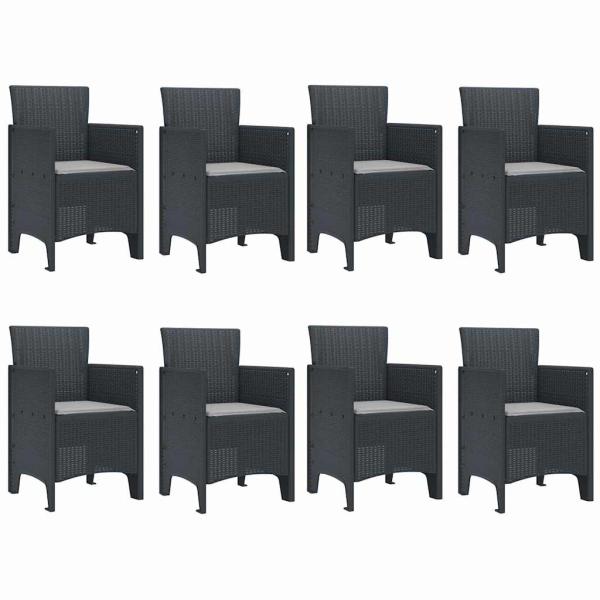 9-teiliges Garten Essset mit Kissen Anthrazit Poly Rattan