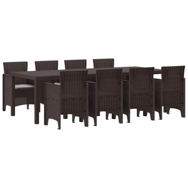 9-teiliges Garten-Esstisch-Set mit Kissen in Braun aus Poly-Rattan