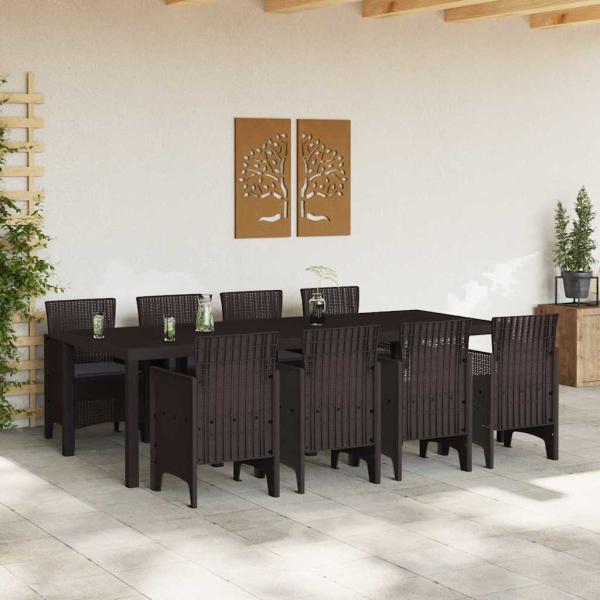 9 Teile Garten Essgruppe mit Kissen Braun Poly-Rattan