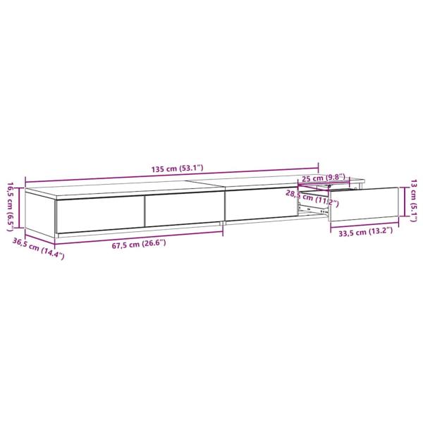 Nachttisch in Beton Grau - 135 x 36.5 x 16.5 cm aus Spanplatte