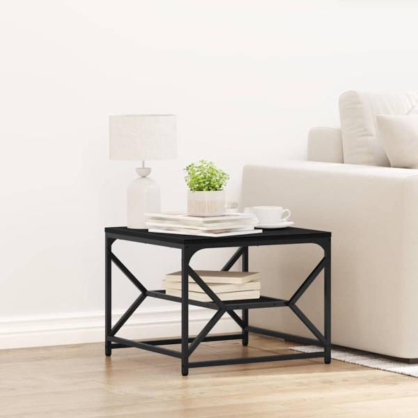 ARDEBO.de - Schwarzer Eichen Couchtisch mit Regal, 51x50x40 cm, aus Holzwerkstoff
