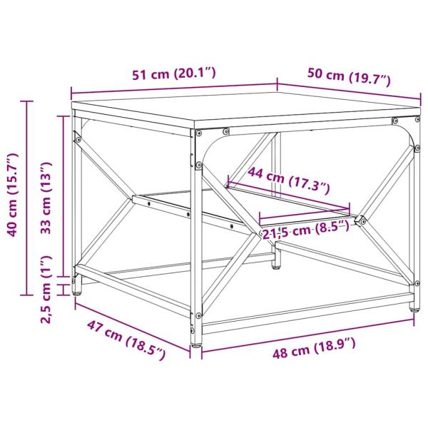 Couchtisch mit Regal in Sonoma-Eiche ? 51x50x40 cm ? Holzwerkstoff
